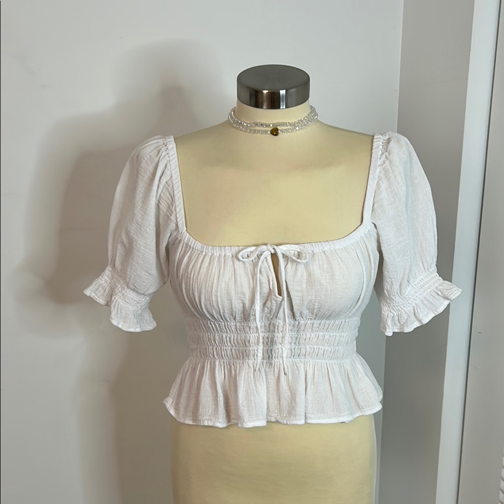 H&M White Ruffled Smocked Blouse